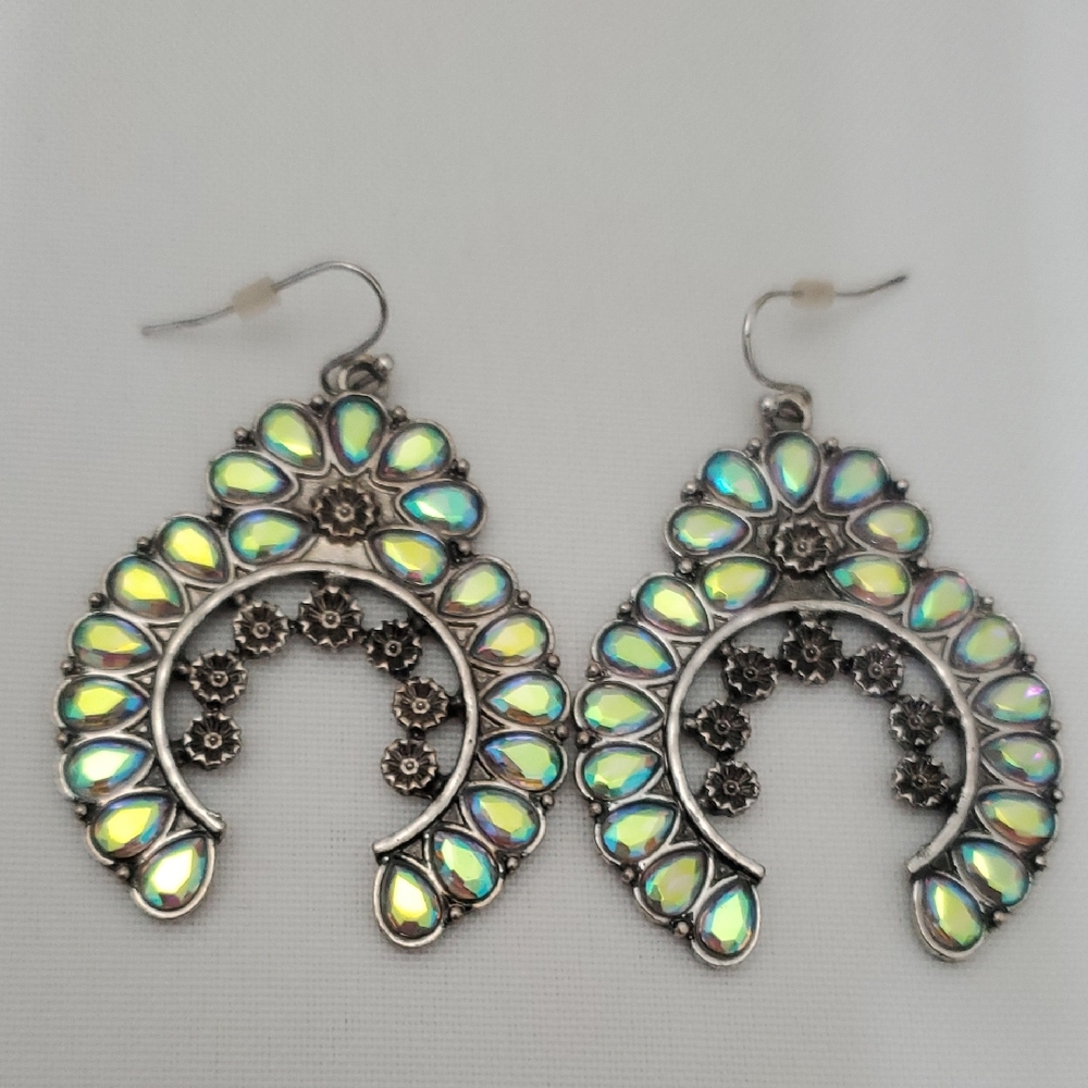 Wildflowers Iridescent Silver and Green Earrings